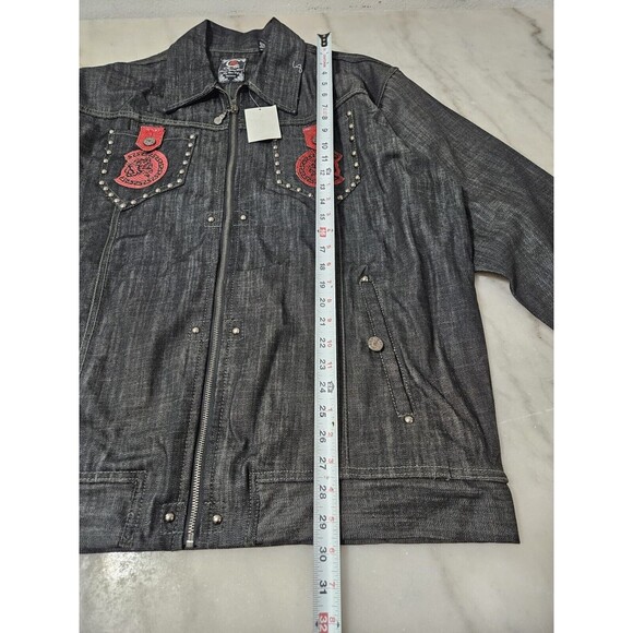 NWT CEZER Denim Jacket Men’s Black Embroidered Patches 100% Cotton Size 2X - Picture 7 of 12